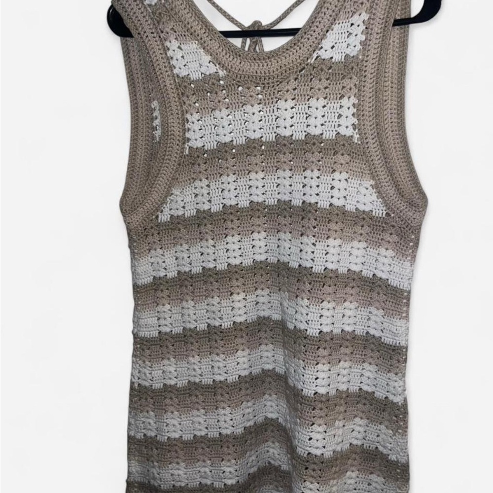 The Upside Beige and White Crochet Dress